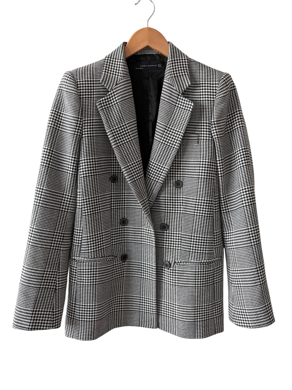 Zara Black & White Plaid Double-Breasted Blazer